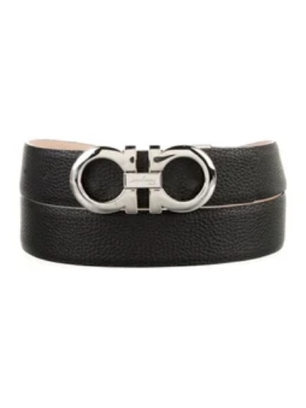 Men's Black Leather Belt with Metallic Buckle